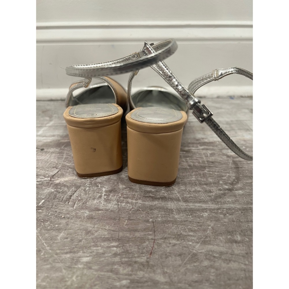 Zara Contrast Cap Toe Block Heels Womens Tan Black Silver Slingback Heels 41 US - Picture 5 of 13